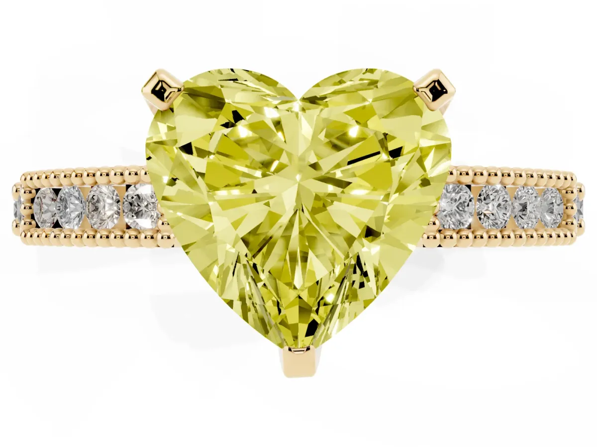 Fancy Yellow Heart Cut Solitaire with Pavé Band and Four-Prong Setting Yellow gold