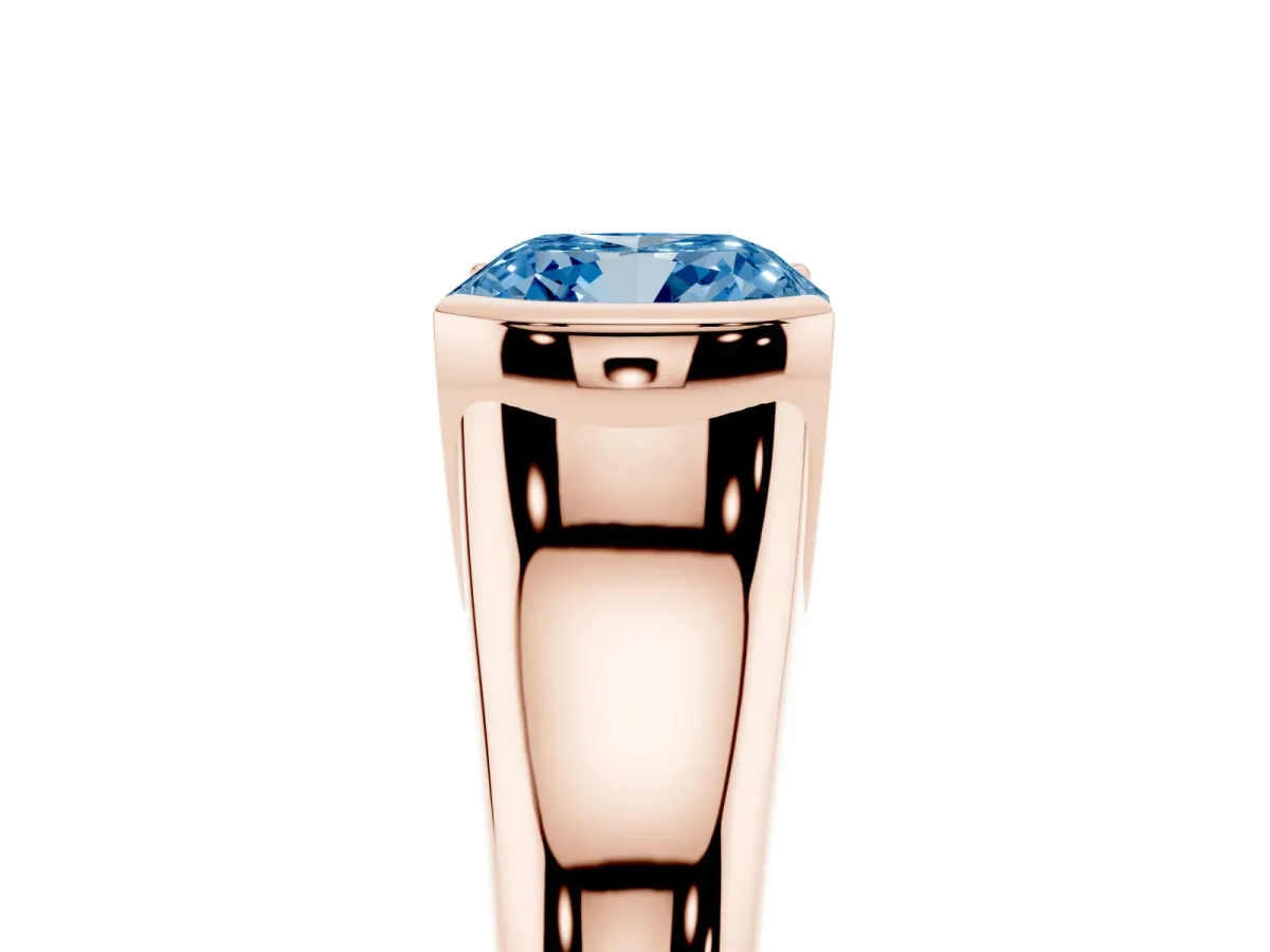 Fancy Blue Cushion Cut Solitaire Tension Set Diamond Ring with Split Shank Band Rose gold