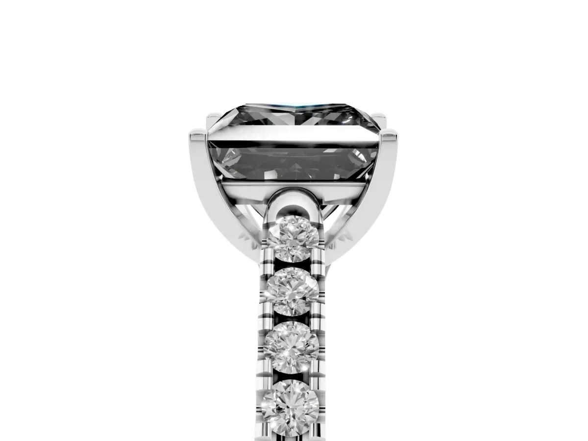 Fancy Black Princess Cut Diamond Pavé Band Solitaire Ring with Prong Setting Platinum