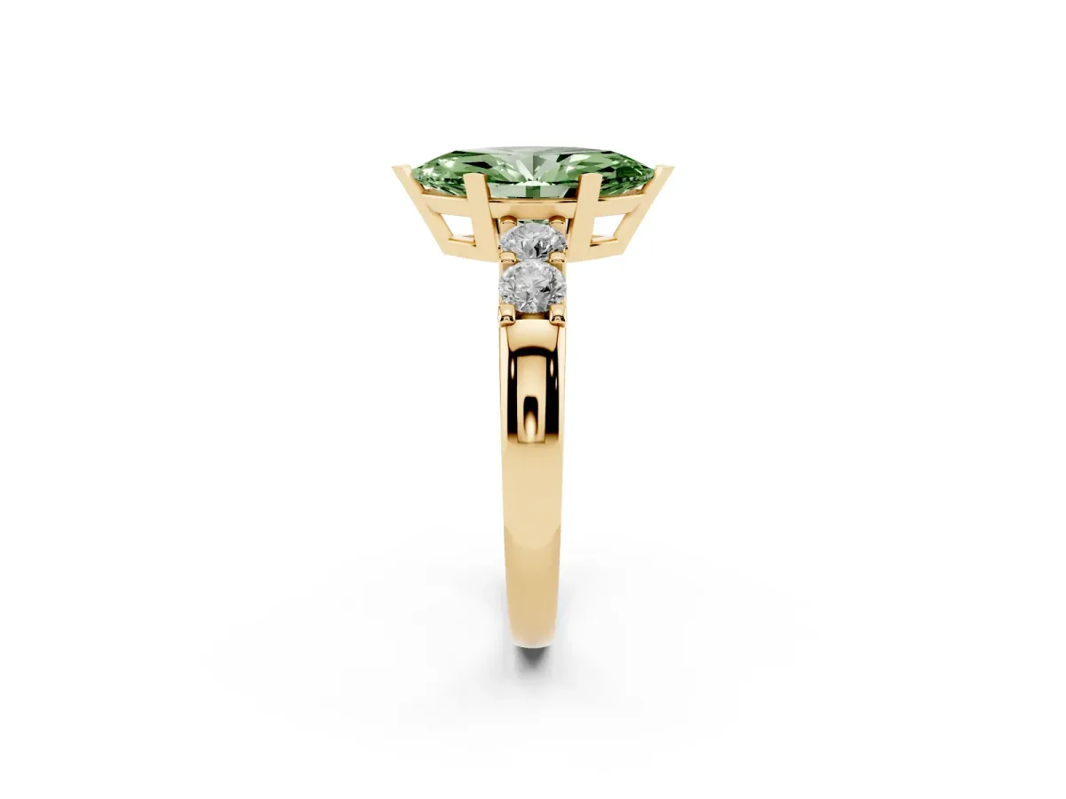 Fancy Green Marquise Cut Brilliant Cut Diamond Five-Stone Prong Set Engagement Ring with Channel Band Yellow gold
