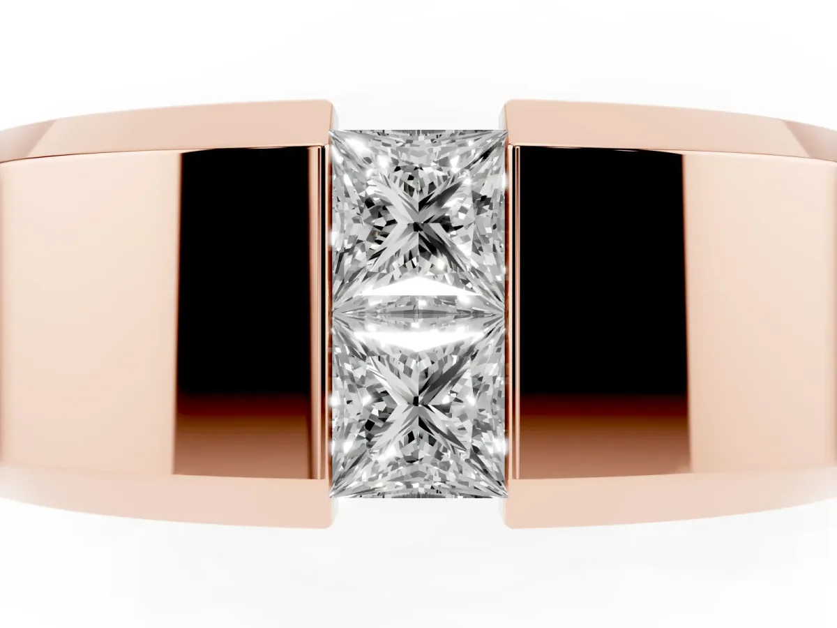 Princess Diamond Two-Stone Mens Band Rose gold