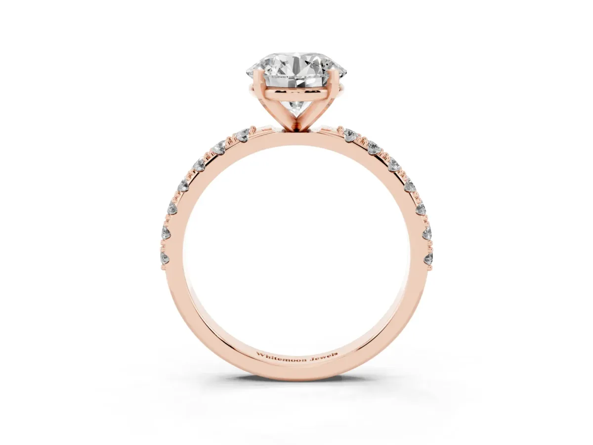 Round Cut Diamond Solitaire Pavé Band with Four-Prong Setting Rose gold