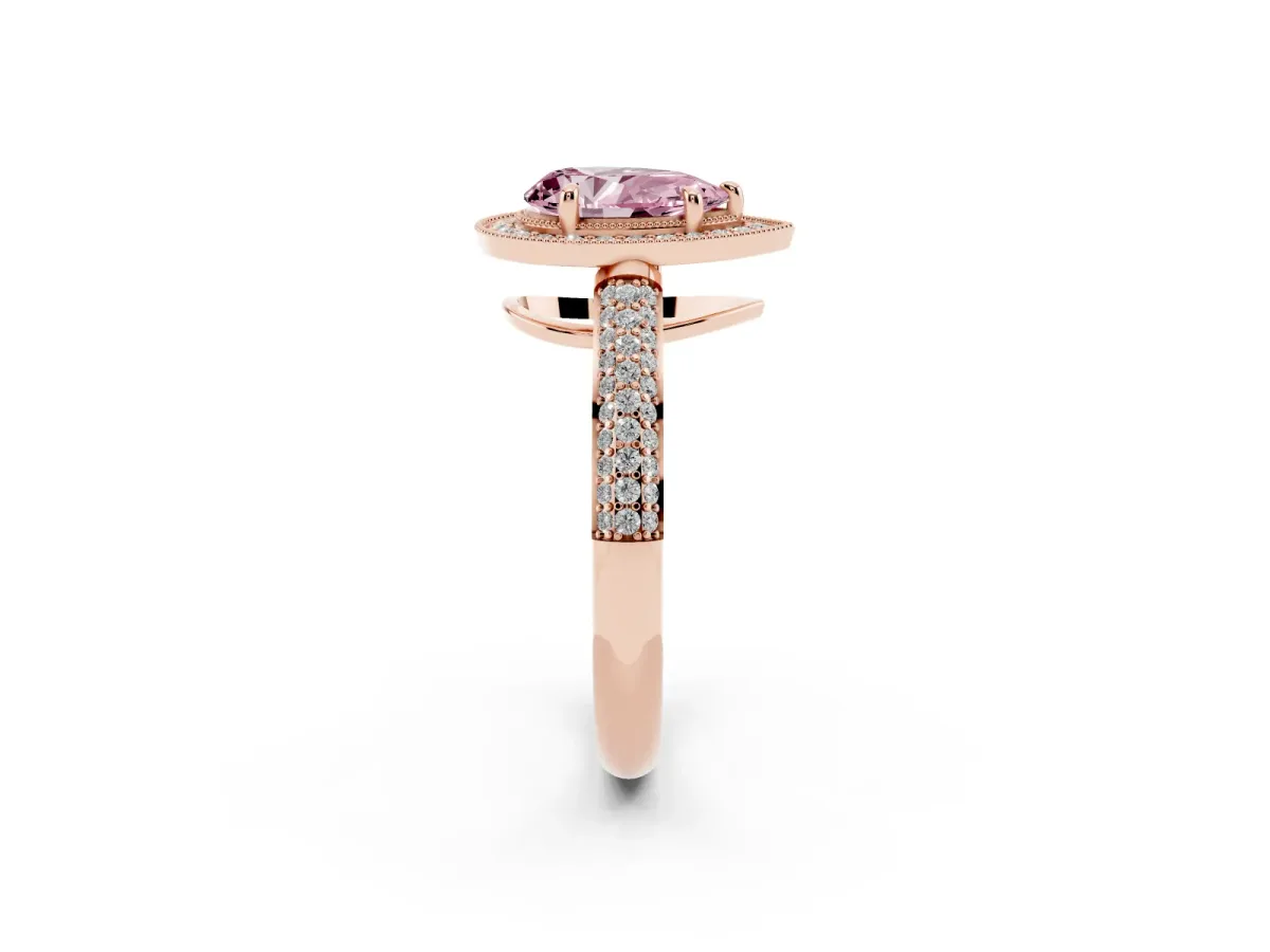 Fancy Pink Pear Cut Cut Halo Diamond Pave Band with Four-Prong Setting Rose gold