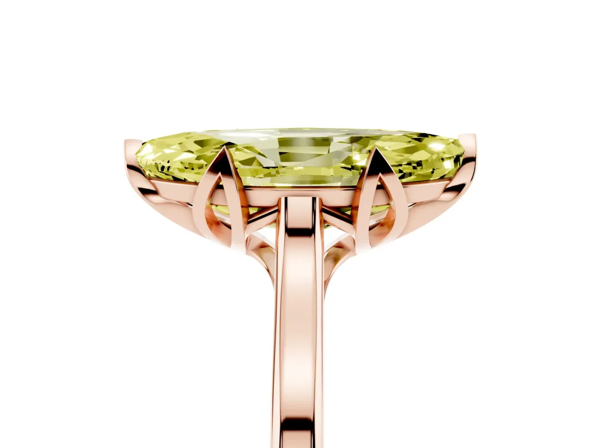 Fancy Yellow Marquise Cut Diamond Solitaire Ring with Flower Prong Setting and Classic Band Rose gold