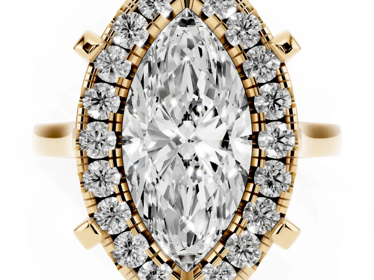 Marquise Cut Diamond Cluster Halo Solitaire with Four-Prong Setting Yellow gold