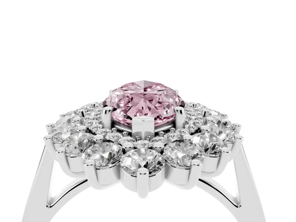 Fancy Pink Marquise Cut Diamond Floral Double Halo Engagement Ring with Prong Setting Silver