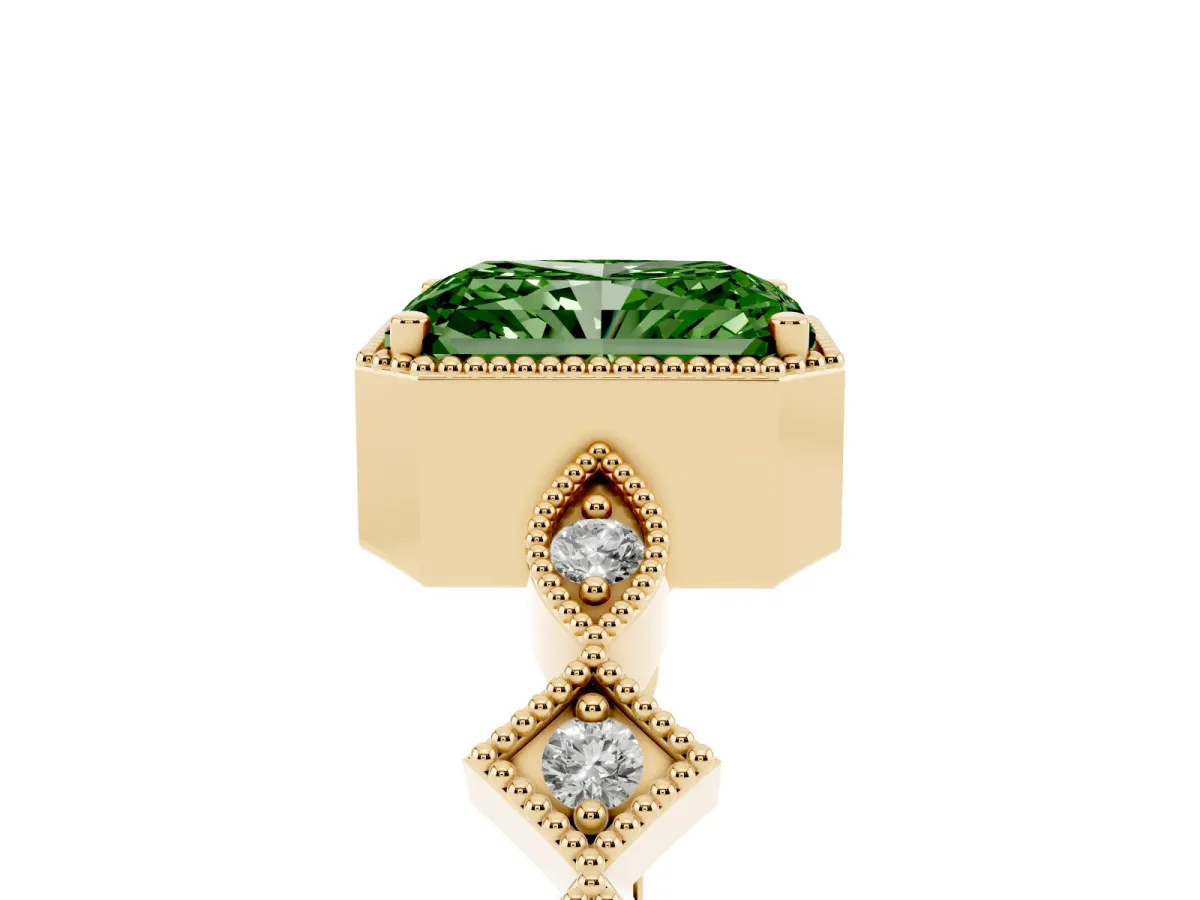 Fancy Green Radiant Cut Milgrain Marquise Diamond Twist Band Ring Yellow gold