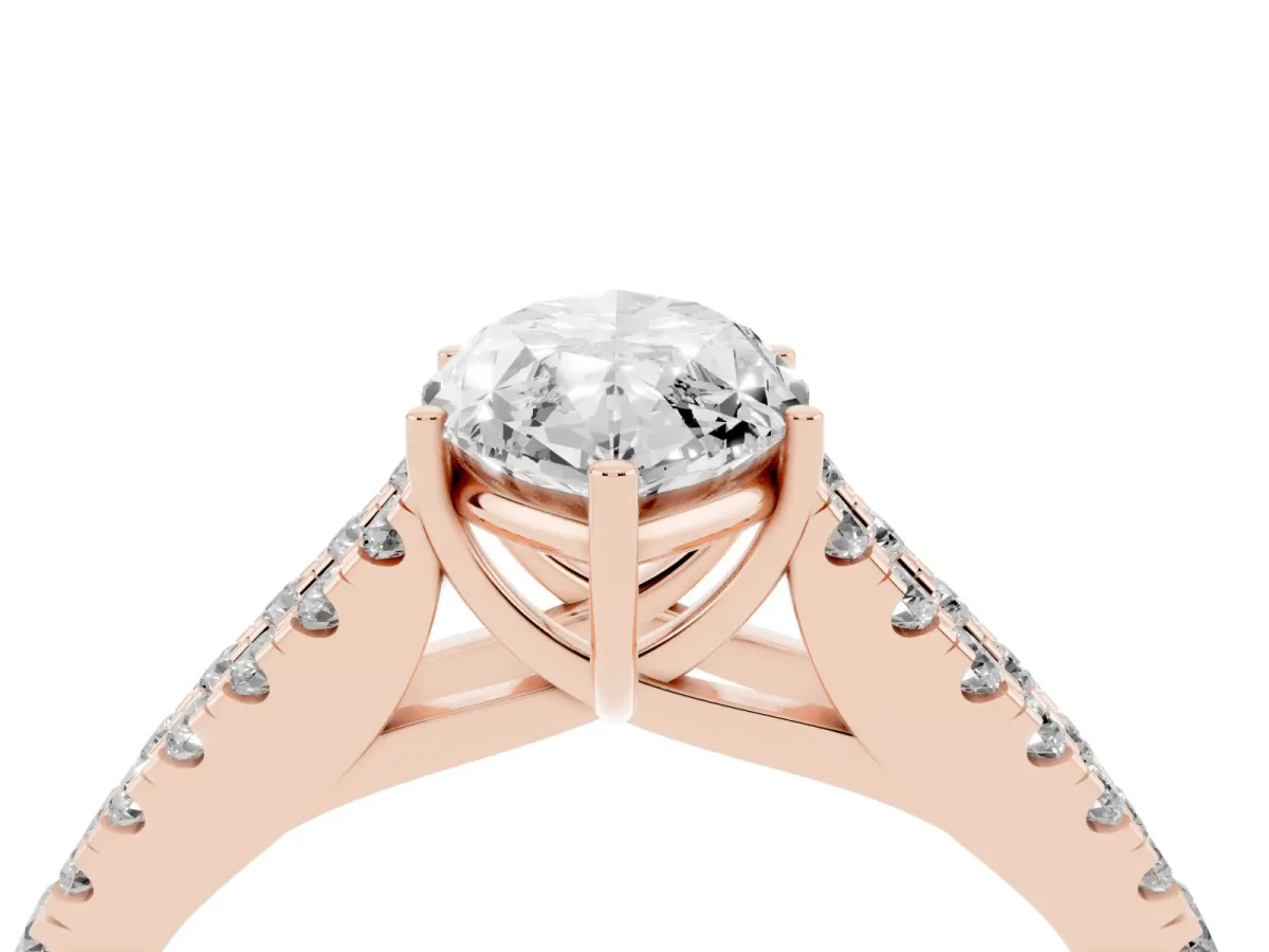 Marquise Cut Diamond Split Shank Engagement Ring with Round Pavé and Prong Setting Rose gold