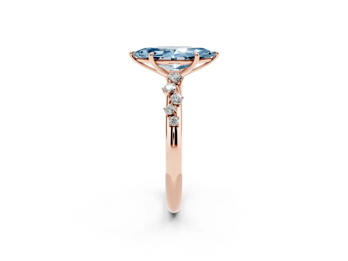 Fancy Blue Marquise Cut Diamond Cluster Prong-Set Solitaire Ring Rose gold
