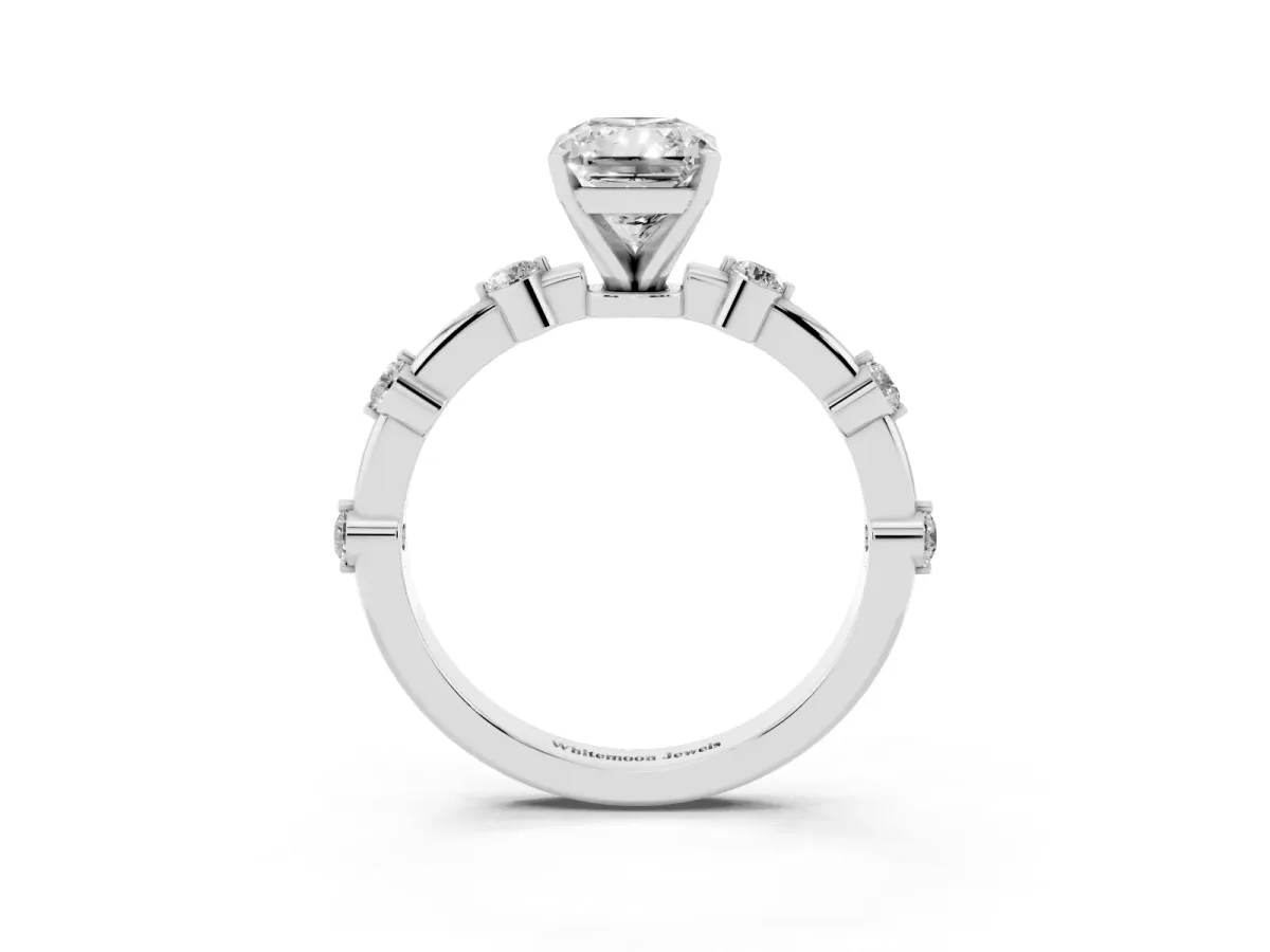 Radiant Cut Solitaire Diamond Ring with Bezel Set Side Stones and Prong Setting Platinum