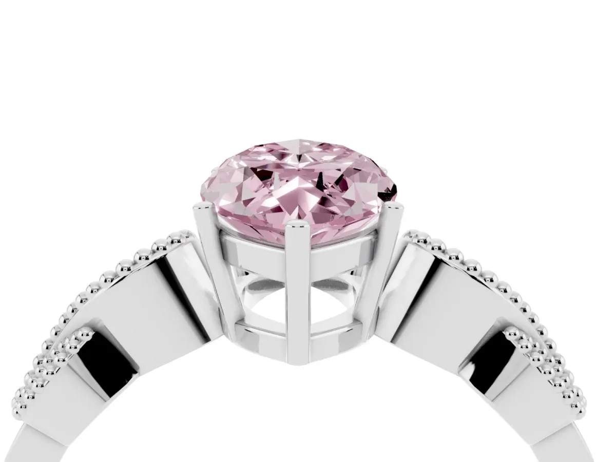 Fancy Pink Marquise Cut Solitaire Milgrain Leaf Band with Prong Setting Silver