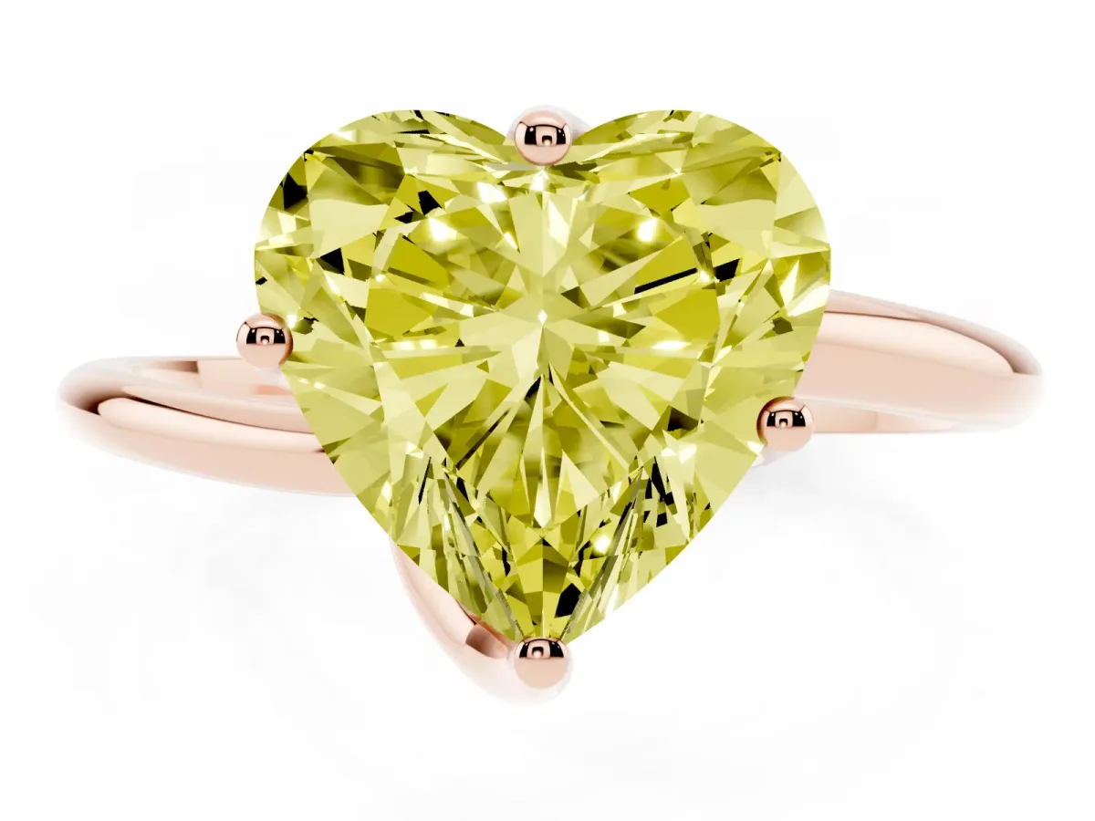 Fancy Yellow Heart Cut Diamond Solitaire Engagement Ring with Four-Prong Setting and Classic Band Rose gold
