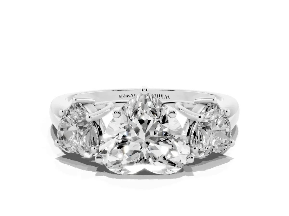 Three-Stone Heart Cut Diamond Engagement Ring with Prong Setting Platinum