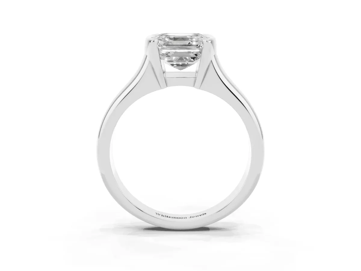 Asscher Cut Solitaire Tension Set Diamond Ring with Split Shank Band Silver