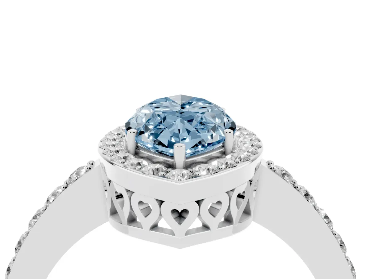 Fancy Blue Marquise Cut Halo Diamond Pavé Band Ring with Prong Setting Silver
