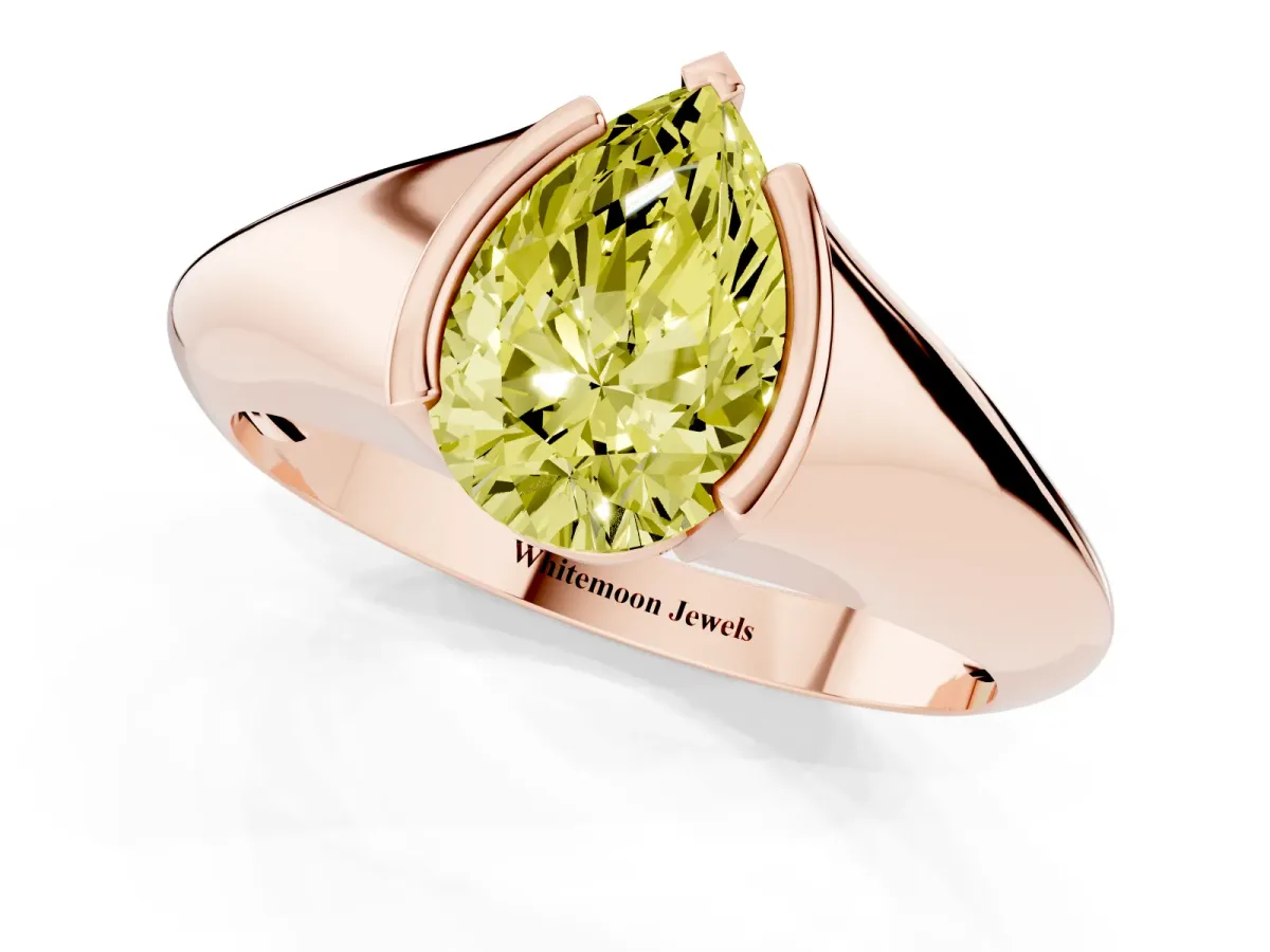 Fancy Yellow Pear Cut Solitaire Tension Set Diamond Ring Rose gold