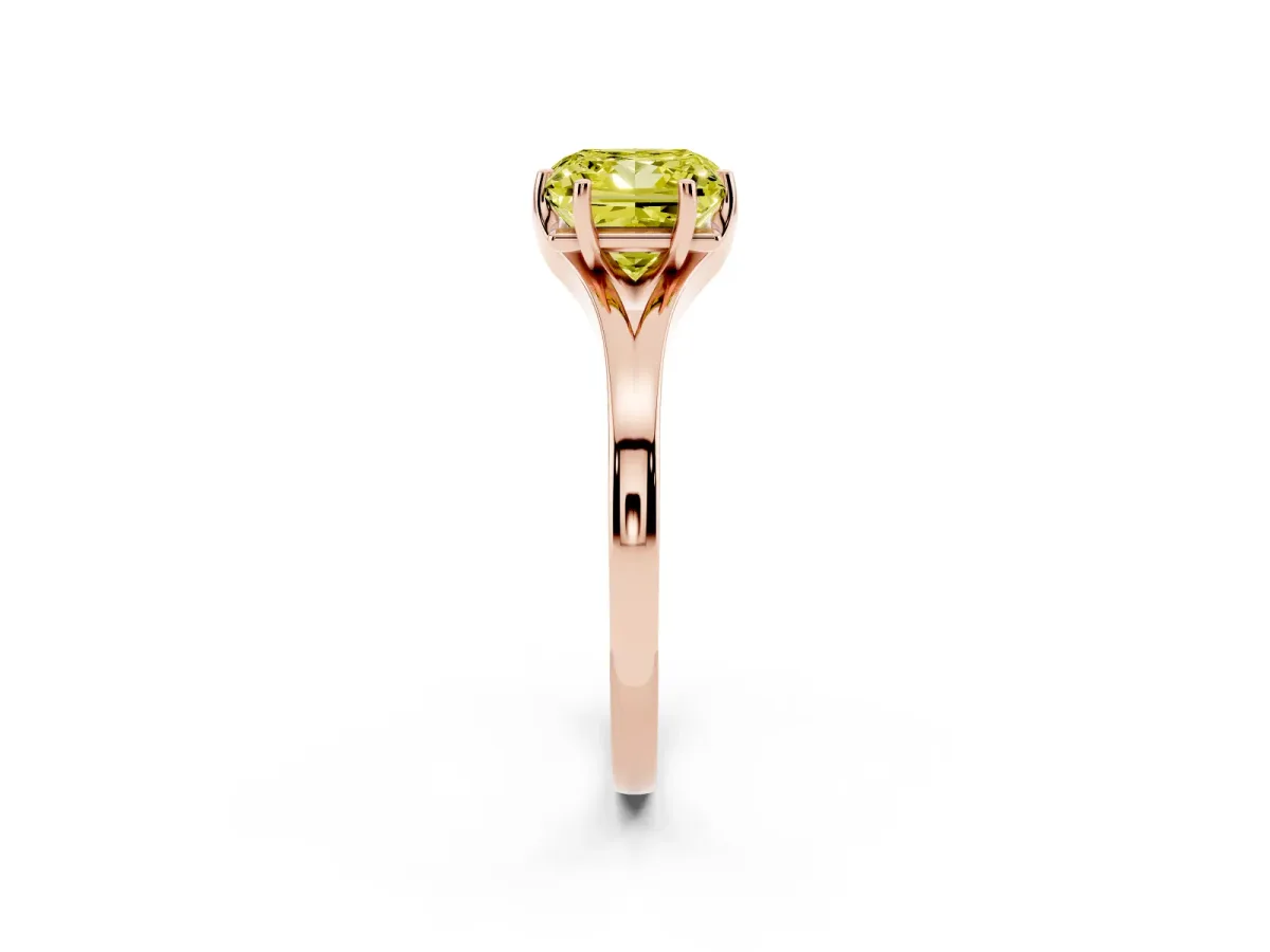 Fancy Yellow Princess Cut Solitaire Diamond Ring with Six-Prong Setting and Tapered Band Rose gold