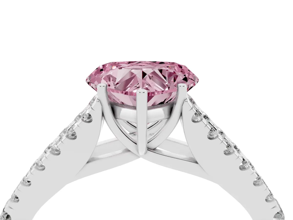 Fancy Pink Heart Cut Diamond Split Shank Pavé Engagement Ring with Four-Prong Setting Platinum
