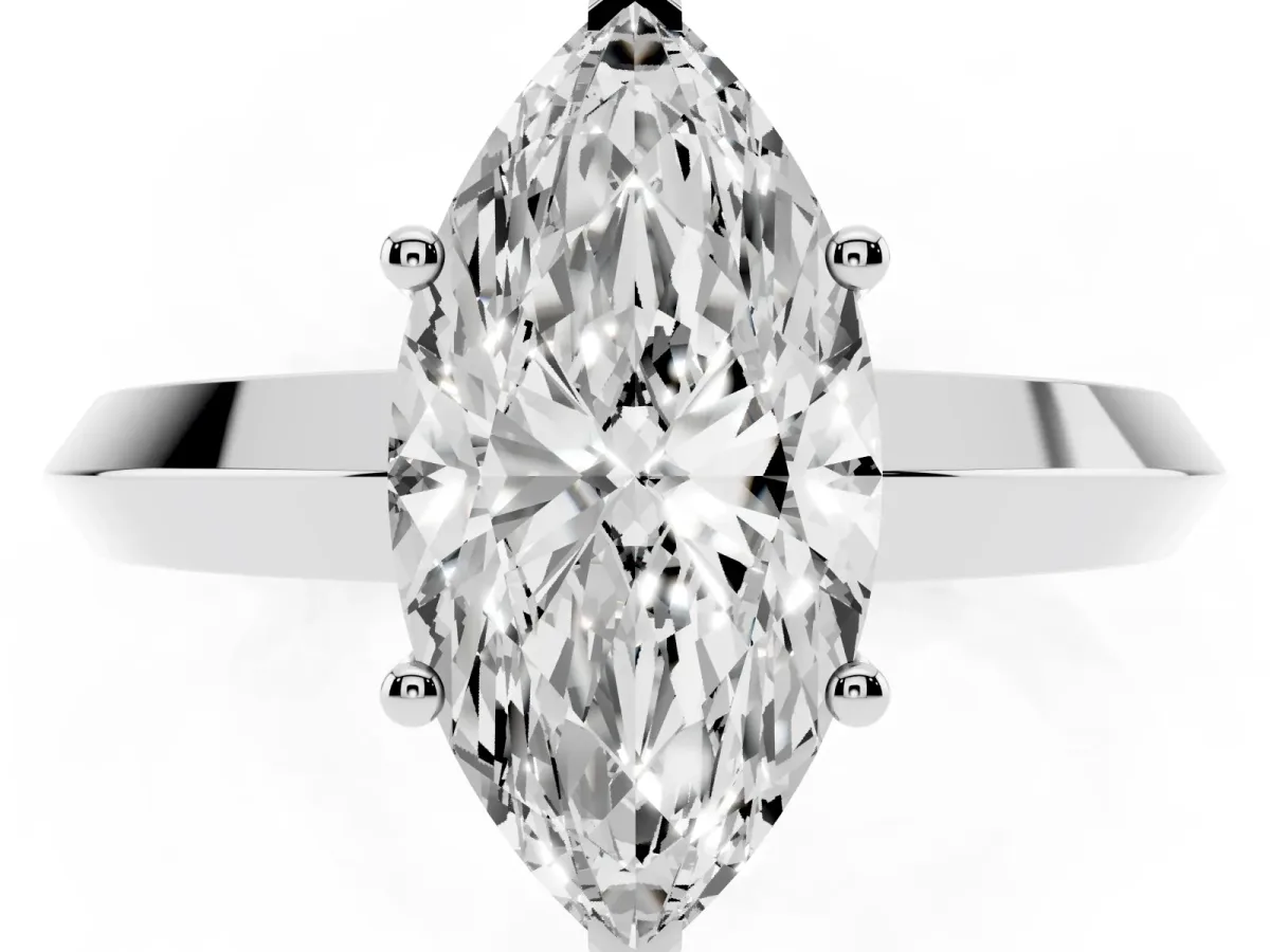 Marquise Cut Cut Solitaire Engagement Ring with Flat Band and Four-Prong Setting Silver