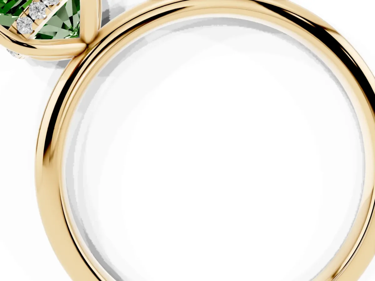 Fancy Green Cushion Cut Cut Solitaire Engagement Ring with Four-Prong Setting and Classic Band Yellow gold
