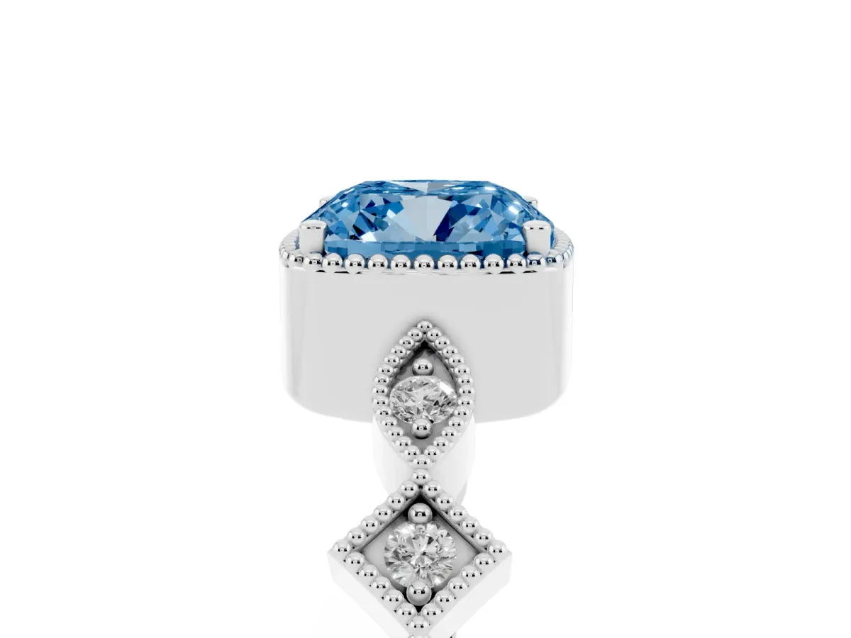 Fancy Blue Cushion Cut Milgrain Marquise Diamond Twist Band Ring Silver