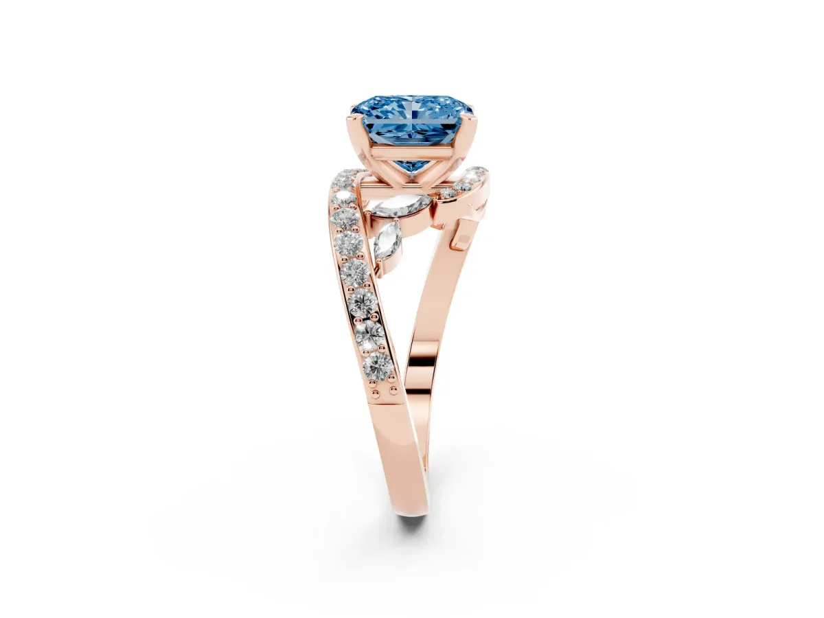 Fancy Blue Radiant Cut Solitaire with Pavé Twist Band and Four-Prong Setting Rose gold