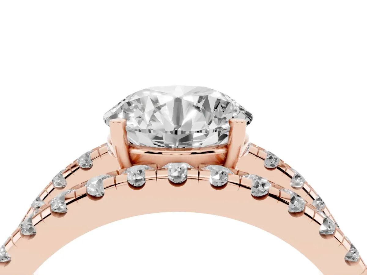 Round Cut Solitaire Split Shank Pave Diamond Ring Rose gold