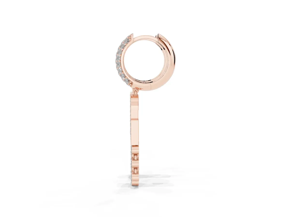 Round Diamond Initial G Huggie Hoop Earrings Rose gold
