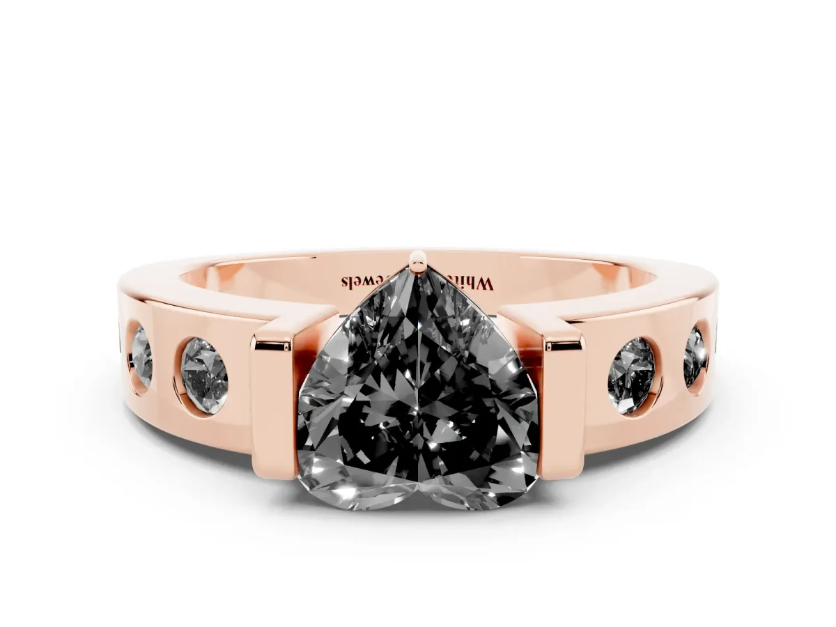 Fancy Black Heart Cut Brilliant Channel-Set Diamond Ring with Bezel Prong Setting Rose gold