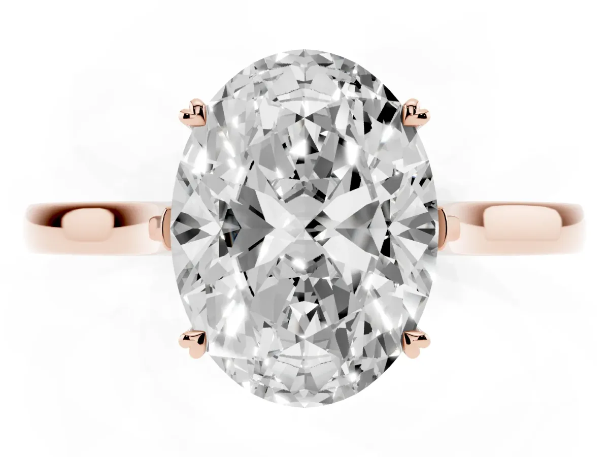 Oval Cut Solitaire Heart Prong Engagement Ring with Tapered Band Rose gold