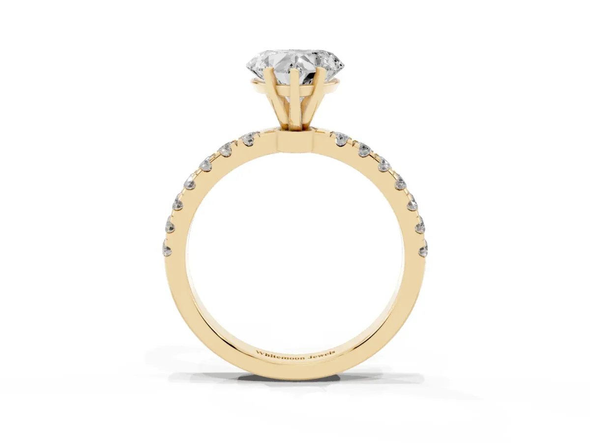 Heart Cut Diamond Solitaire Ring with Pavé Accents and Four-Prong Setting Yellow gold