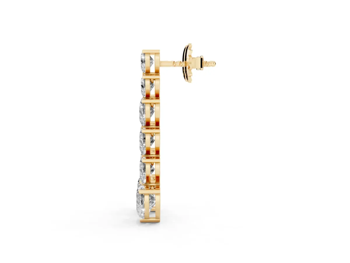 Graduated Heart Diamond Linear Drop Earrings Yellow gold