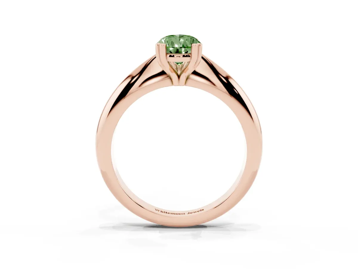 Fancy Green Pear Cut Cut Solitaire Engagement Ring with Tapered Band and Four-Prong Setting Rose gold