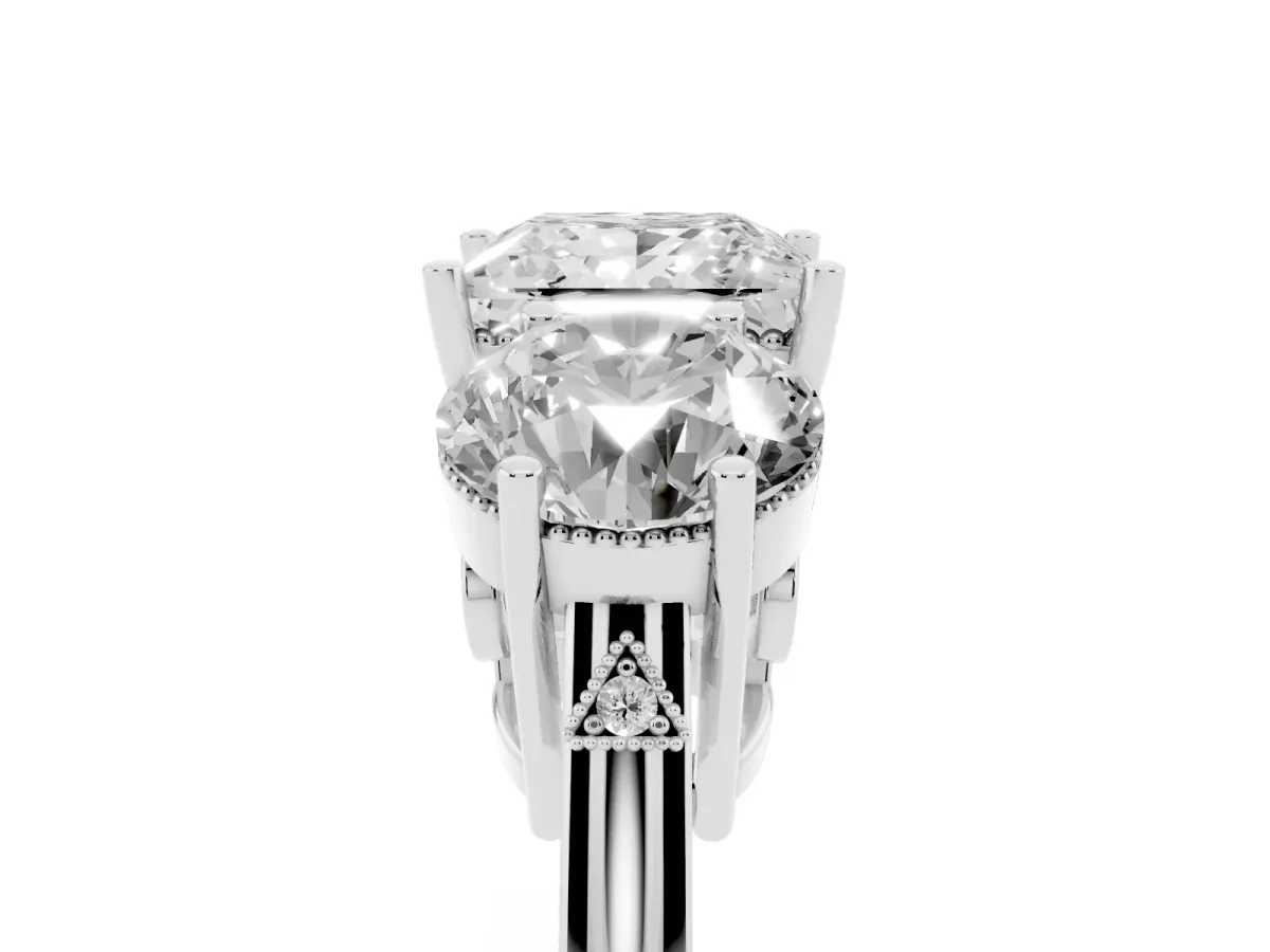Three-Stone Princess Cut Diamond Engagement Ring with Prong Setting on a Classic Band Silver
