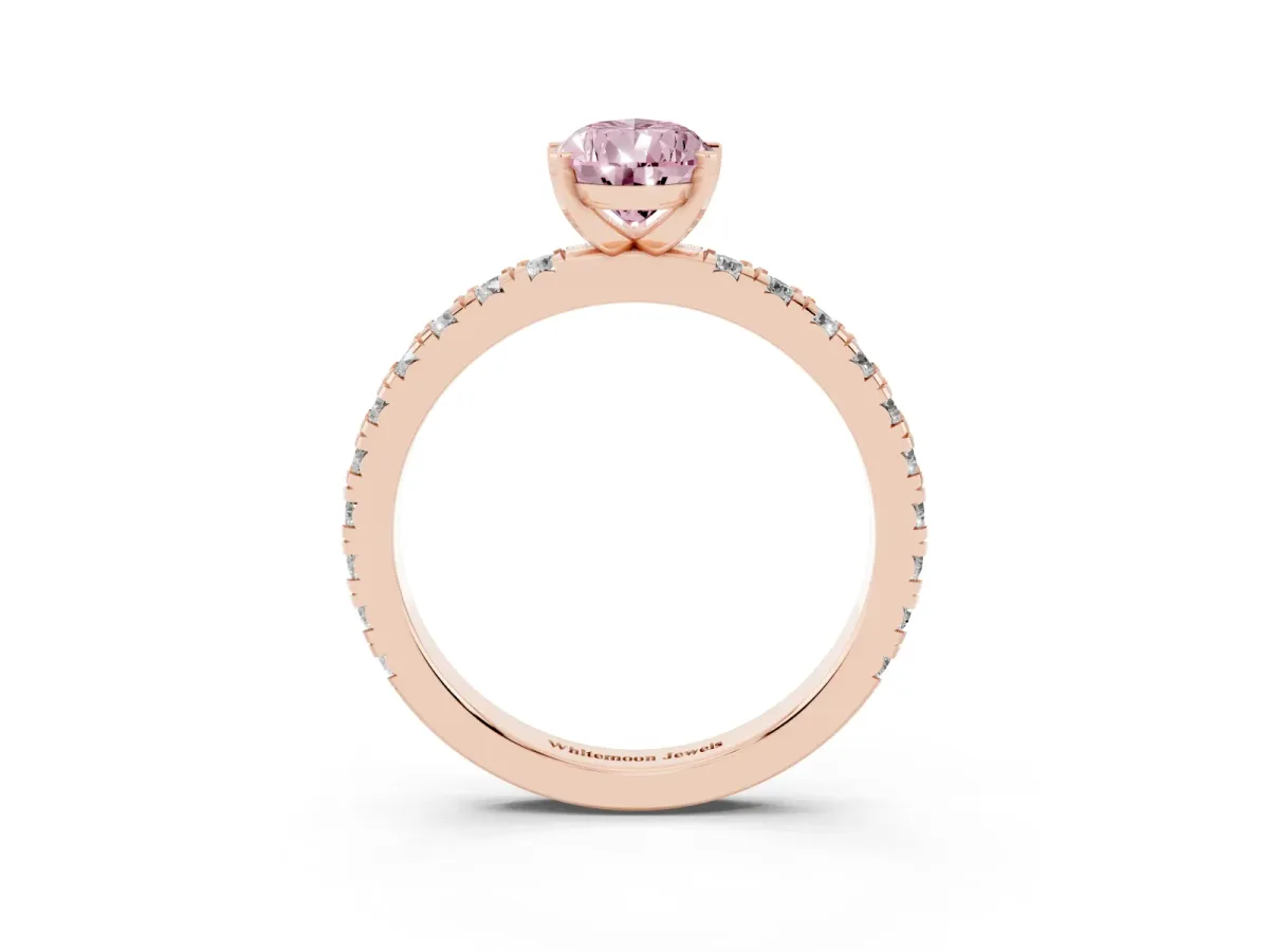 Fancy Pink Pear Cut Diamond Pavé Band Solitaire with Four-Prong Setting Rose gold