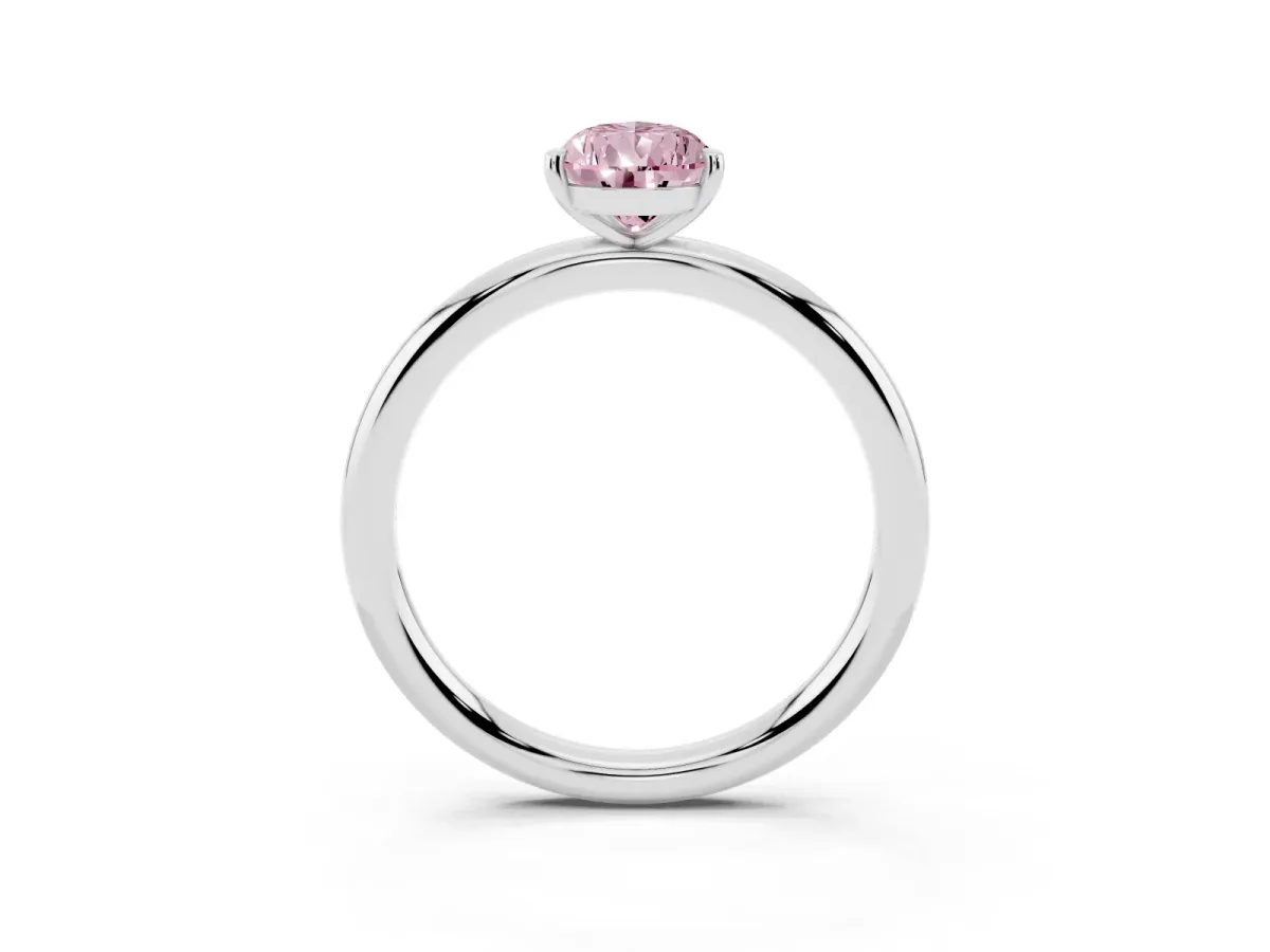 Fancy Pink Pear Cut Solitaire Diamond Ring with Four-Prong Setting on a Plain Band Platinum
