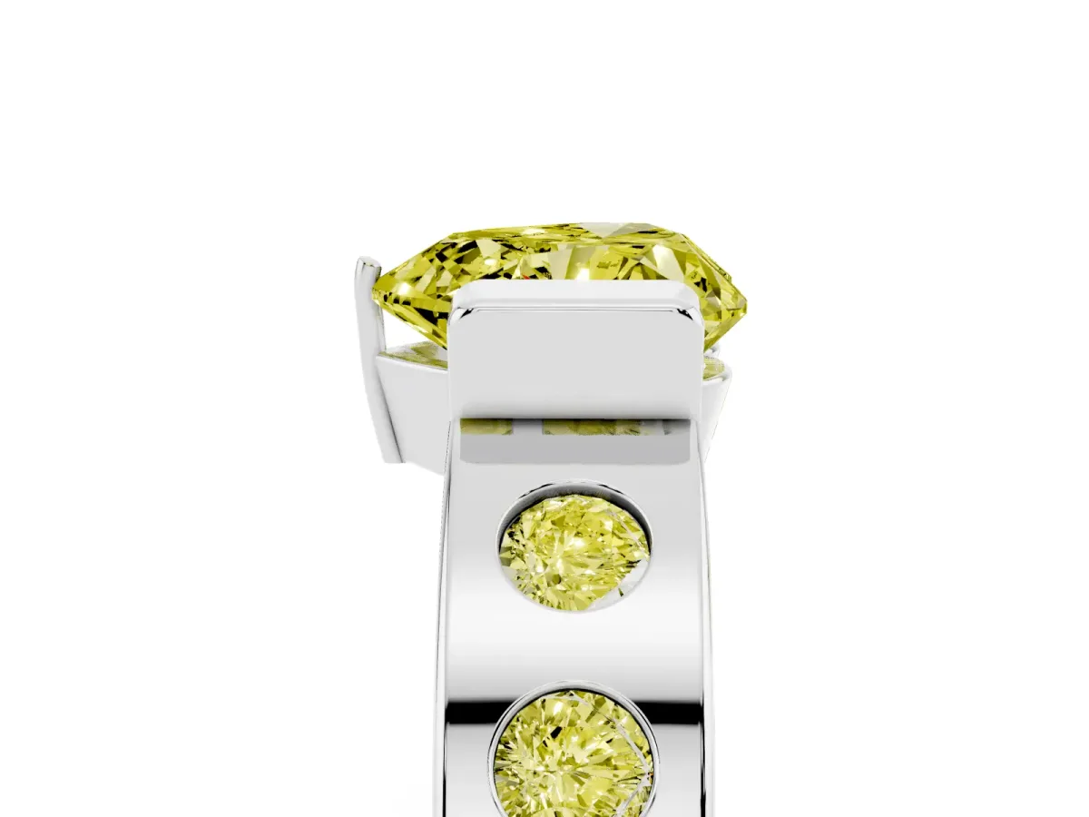 Fancy Yellow Heart Cut Brilliant Channel-Set Diamond Ring with Bezel Prong Setting Platinum