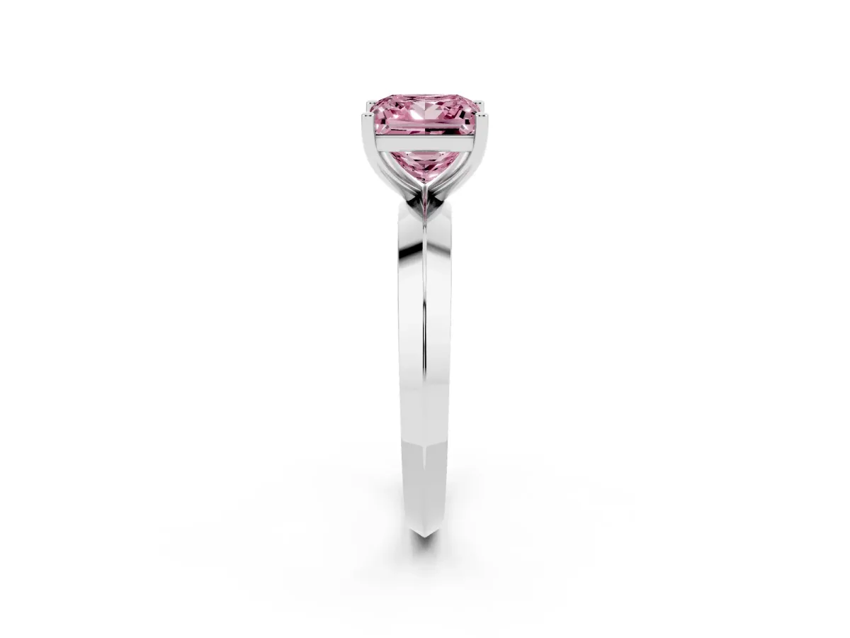 Fancy Pink Princess Cut Cut Solitaire Engagement Ring with Flat Band and Four-Prong Setting Silver