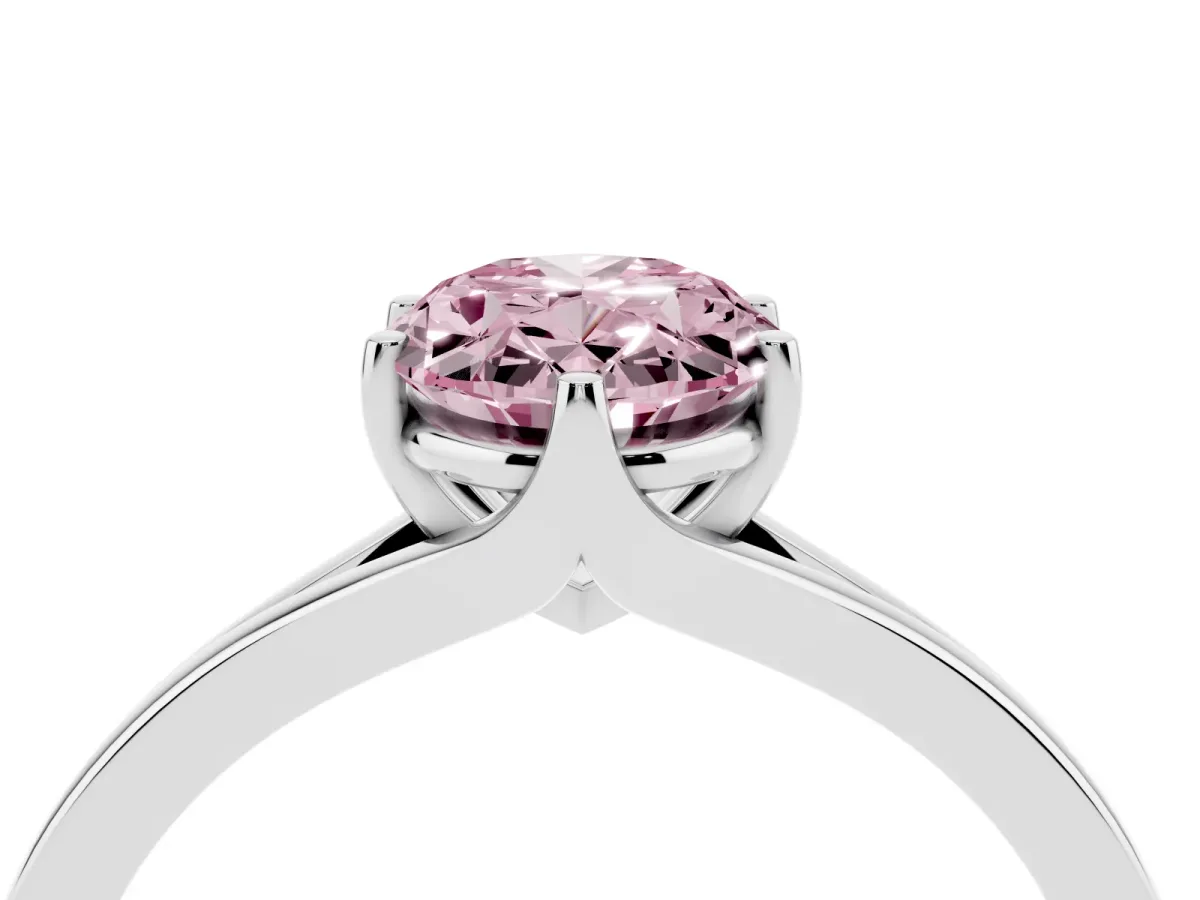 Fancy Pink Oval Cut Solitaire Diamond Ring with Six-Prong Setting and Tapered Band White gold