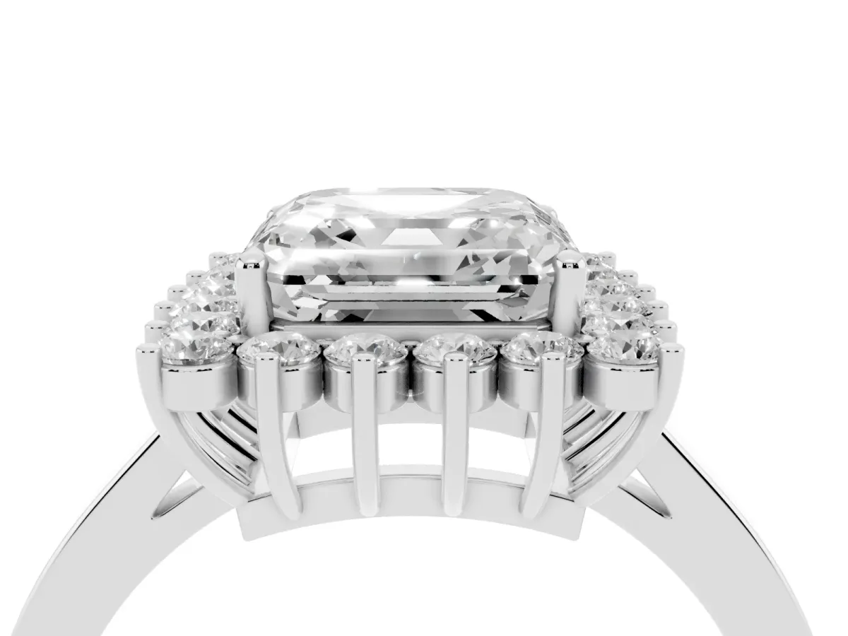 Asscher Cut Cut Diamond Halo Ring with Round Brilliant Halo and Solitaire Band White gold