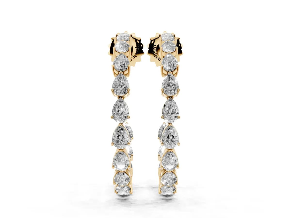 Pear Diamond Open Hoop Earrings Yellow gold