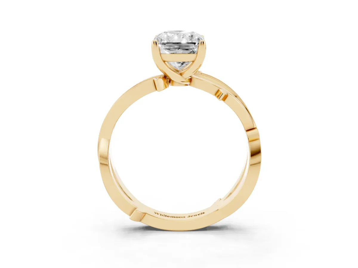 Radiant Cut Solitaire Twist Band with Pavé Accents and Four-Prong Setting Yellow gold