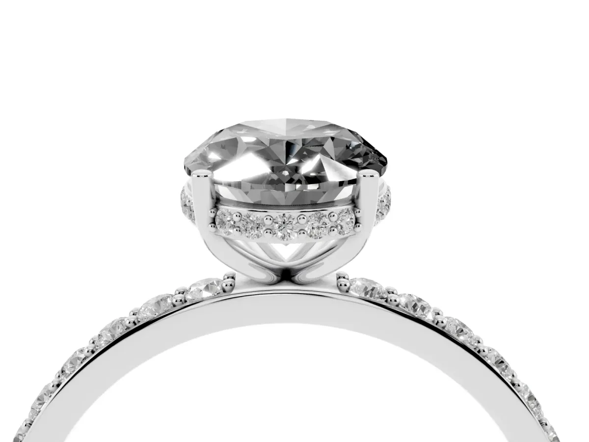 Fancy Black Oval Cut Diamond Solitaire Ring with Pavé Band and Hidden Halo Platinum