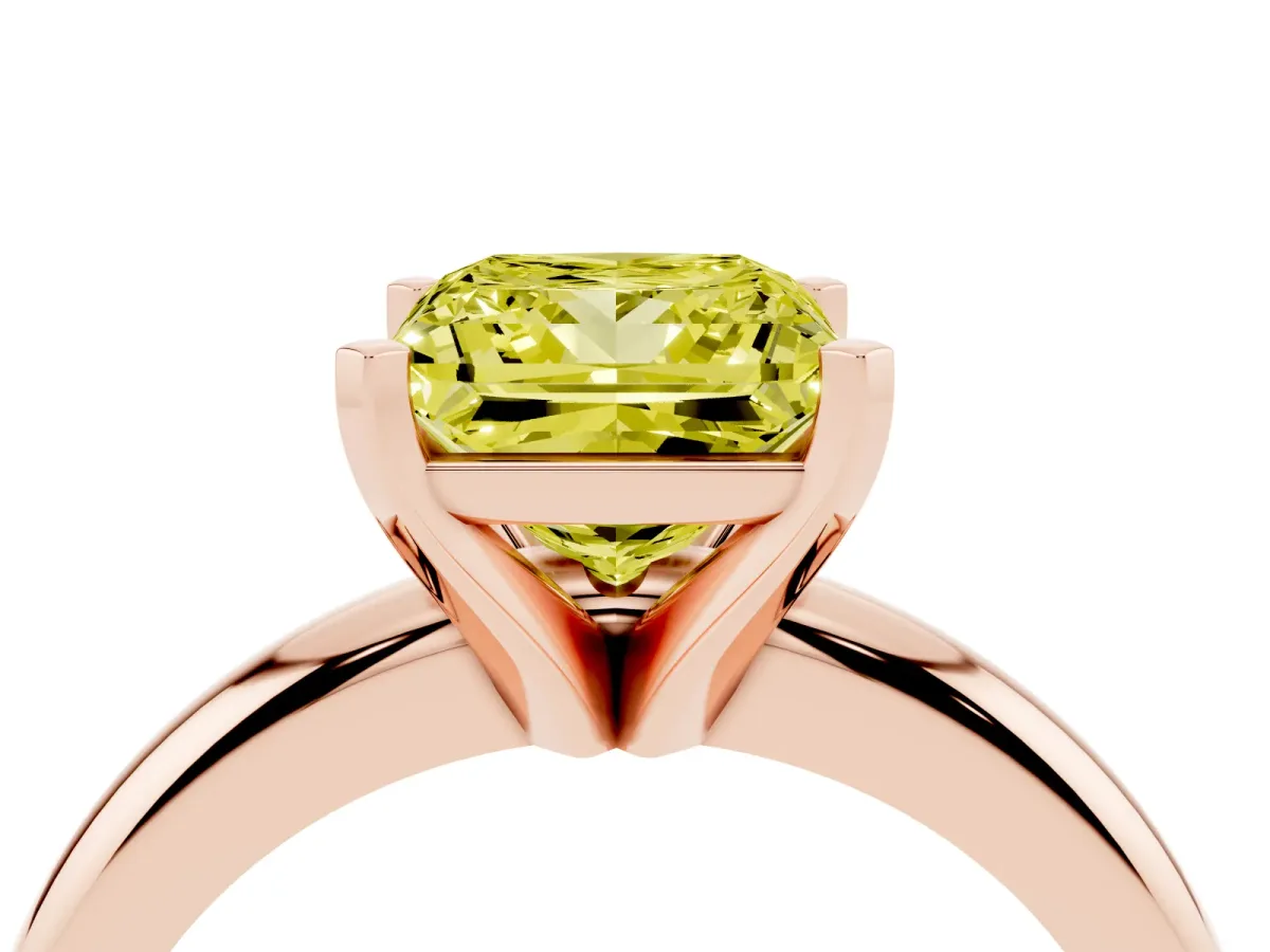 Fancy Yellow Princess Cut Diamond Solitaire Engagement Ring with Round Band and Four-Prong Setting Rose gold