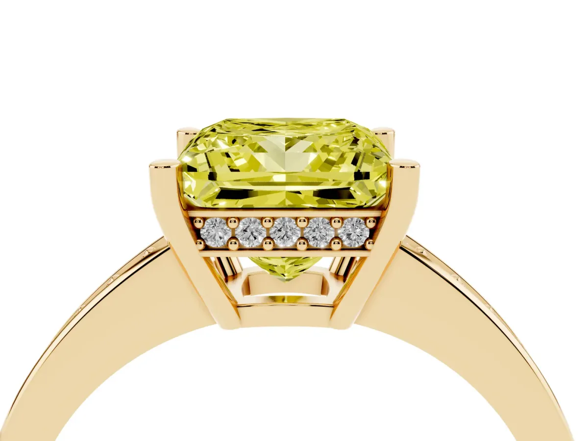 Fancy Yellow Princess Cut Solitaire Pavé Band Prong Setting Ring Yellow gold