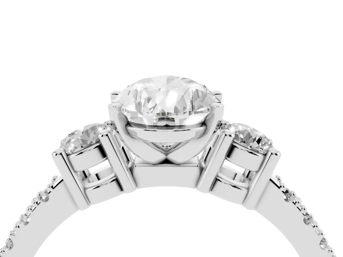 Pear Cut Three-Stone Diamond Pavé Band with Prong Setting Platinum