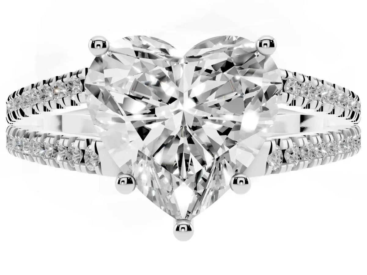 Heart Cut Diamond Solitaire Engagement Ring with Split Shank Pavé Band Platinum