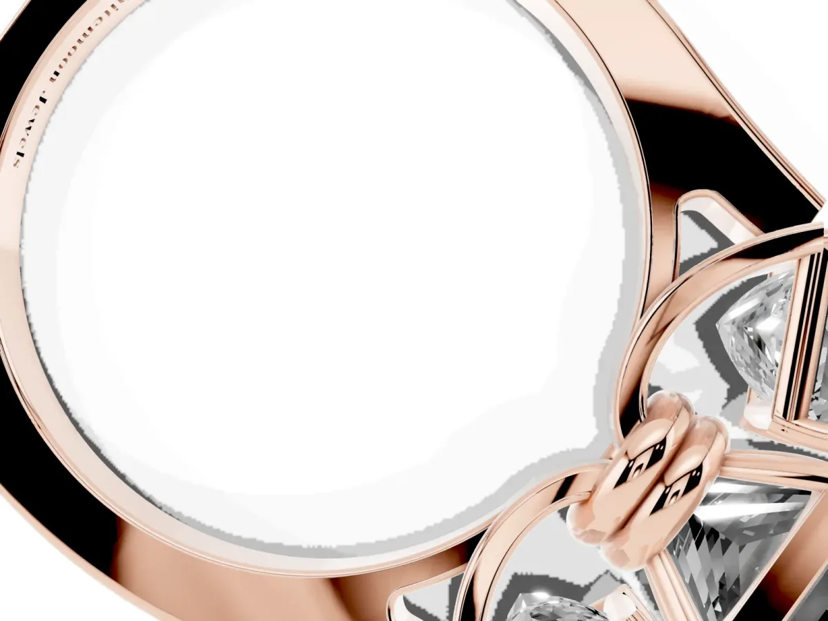 Fancy Black Three-Stone Princess Cut Brilliant Diamond Trellis Ring with Comfort Fit Band Rose gold