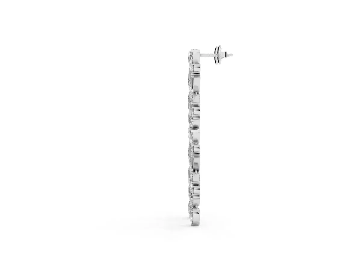 Pear, Emerald, and Round Diamond Linear Drop Earrings Platinum