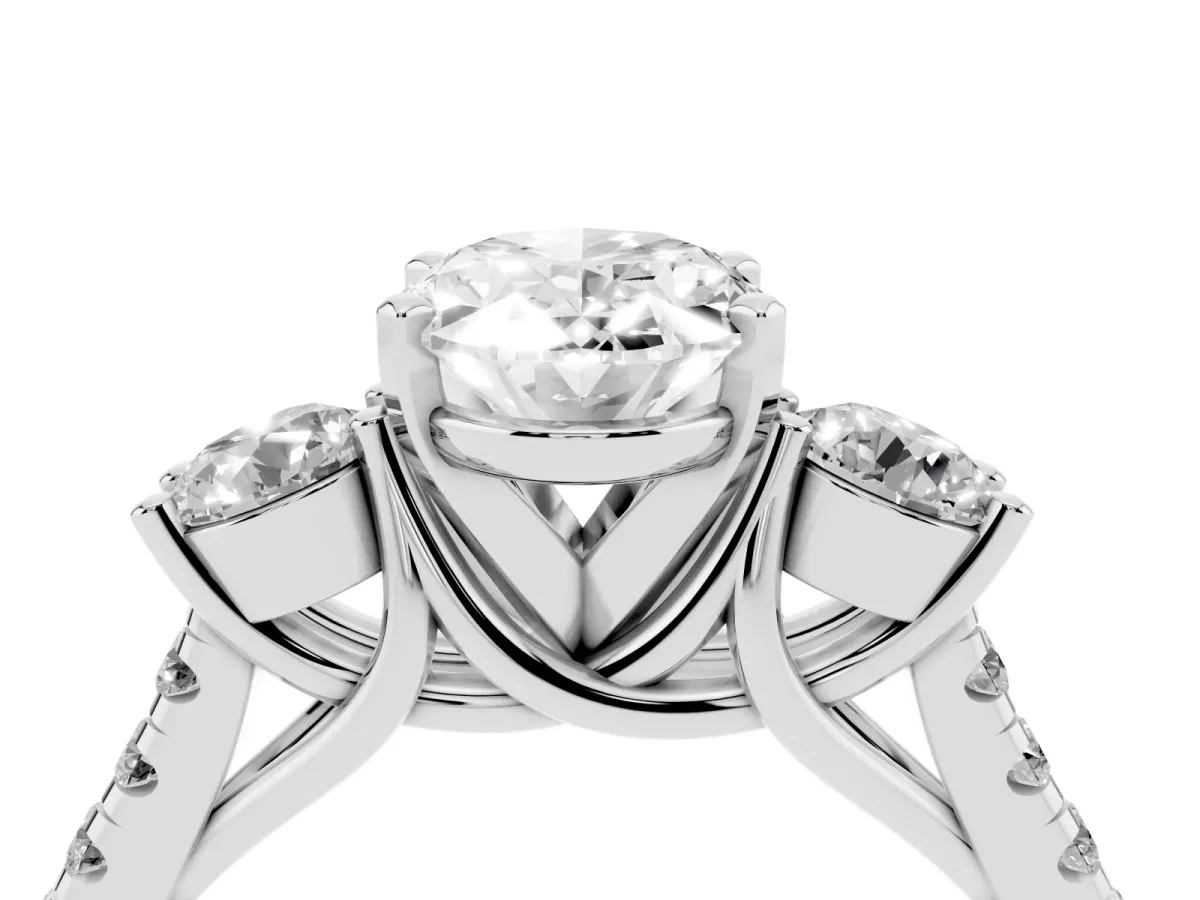 Three-Stone Oval Cut Diamond Pavé Band with Four-Prong Setting Silver